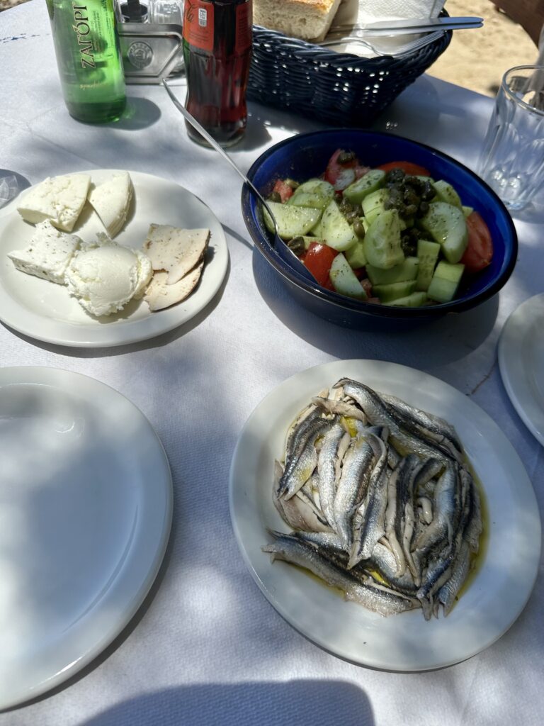 Sifnian cheese, sardines at Tsikali Vathi Beach Sifnos