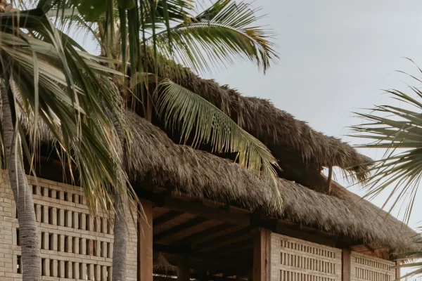 Close-up of Casa Yuma's unique architectural elements, including textured walls and clean lines.