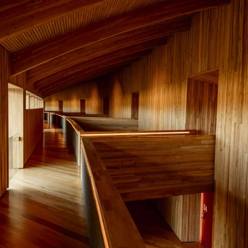 Sustainable wooden interiors at Tierra Patagonia with Patagonian views