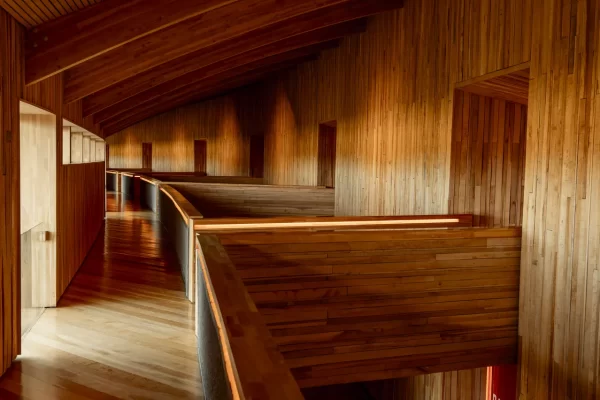 Sustainable wooden interiors at Tierra Patagonia with Patagonian views
