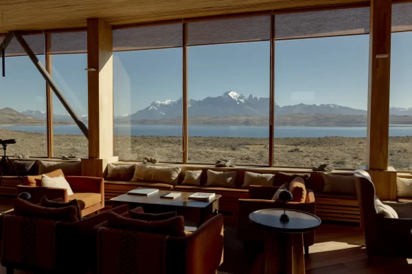 Sustainable wooden interiors at Tierra Patagonia with Patagonian views