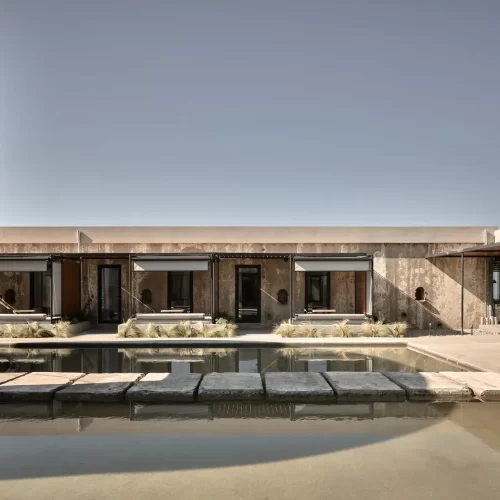 Dexamenes Seaside Hotel exterior featuring modern architecture by the Ionian Sea in Kourouta, Peloponnese”